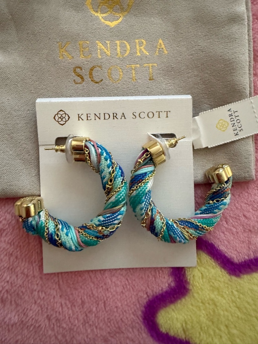 Kendra Scott Masie Multicolor Blue Aqua Twisted Corded Hoop Earrings NWT - Picture 5 of 10